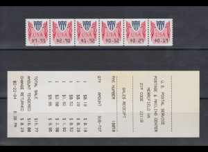 USA PMC Unisys ATM, Satz 6 Werte 0,19-9,95 $ **, Wert 9,95 mit Plattennummer ! 