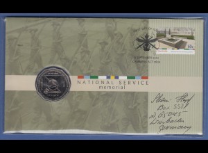 Australien 2010 Numisbrief mit 1$-Münze NATIONAL SERVICE MEMORIAL, echt gelaufen