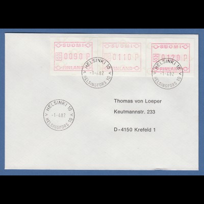 Finnland 1982 FRAMA-ATM Mi.-Nr. 1.1 S1 Satz 90-110-120 auf adressiertem FDC