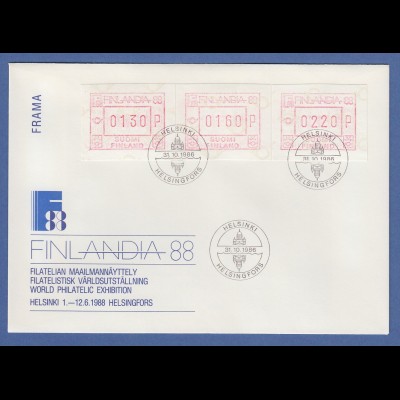 Finnland FRAMA-Sonder-ATM FINLANDIA`88 offiz. FDC mit Satz 130-160-220