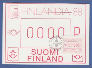 Finnland FRAMA-Sonder-ATM FINLANDIA`88 aus OA mit ET-Sonder-O auf Maximumkarte 