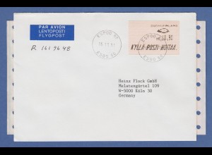 Finnland 1991 Dassault ATM Mi.-Nr. 10.1 Z1 hoher Wert 18,90 auf R-Brief nach D