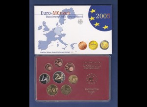 Bundesrepublik EURO-Kursmünzensatz 2005 F Spiegelglanz-Ausführung PP