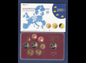 Bundesrepublik EURO-Kursmünzensatz 2008 D Spiegelglanz-Ausführung PP