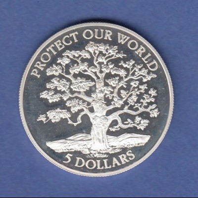 Niue 1993 Silbermünze 5 Dollar Bedrohte Umwelt, Baum, PP