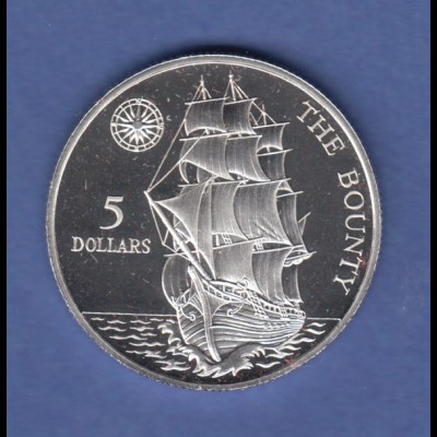 Niue 1993 Silbermünze 5 Dollar Segelschiff "The Bounty" PP