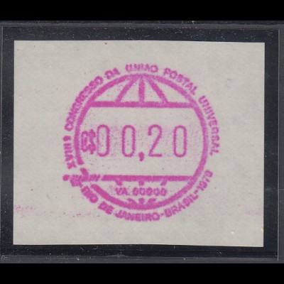 Brasilien FRAMA Sonder-ATM UPU-Kongress 1979, Wertstufe 00,20 Cr$ **, Mi.-Nr. 1