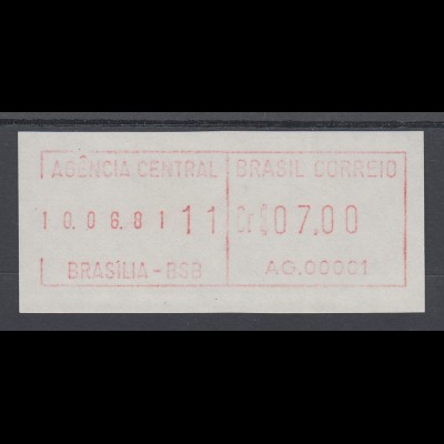 Brasilien FRAMA-ATM AG.00001, Wert 07,00 Cr$, Druckdatum 10.06.81 von VS ** 