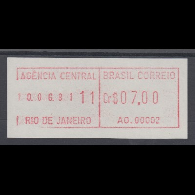 Brasilien FRAMA-ATM AG.00002, Wert 07,00 Cr$, Druckdatum 10.06.81 von VS ** 