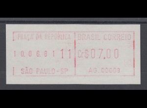 Brasilien FRAMA-ATM AG.00003, Wert 07,00 Cr$, Druckdatum 10.06.81 von VS ** 