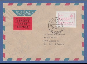 RSA Südafrika FRAMA-ATM aus OA P.023 Stellenbosch 02,65 TP auf Eil-Brief nach D 