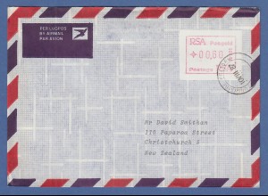 RSA Südafrika FRAMA-ATM aus OA P.001 Pretoria Wert 00.60 auf Lp-Brief nach NZL