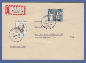 Bund 1957 u.a. Wohlfahrt 40+10 Kohlebergbau Mi-Nr. 273 auf R-Brief aus Frankfurt