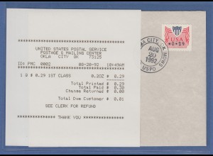 USA 1992 PMC Gard-ATM 0,29$ auf FDC mit Ersttags-Quittung 20.8.92