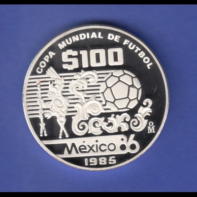 Mexico 100 Pesos 1985, FIFA World Cup 1986 /Copa Mundial de Fútbol Mexico Ag 925