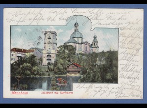AK Mannheim Stadtpark mit Sternwarte gelaufen 1901 nach München