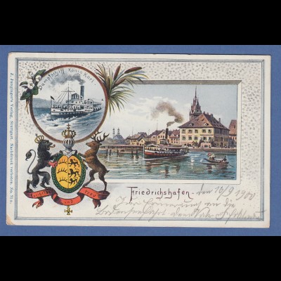 AK Friedrichshafen Dampfschiff König Karl gelaufen 1900 nach München