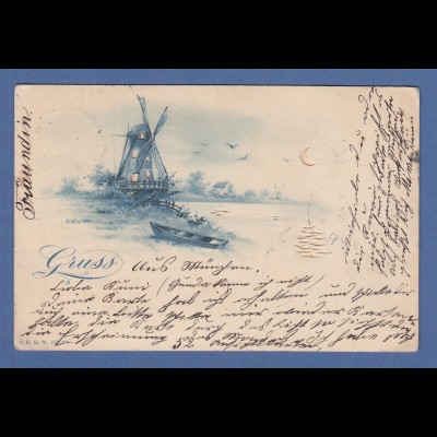 AK Halte gegen das Licht Windmühle und Boot gelaufen 1898 nach Bamberg