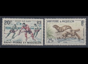 Saint Pierre et Miquelon 1959 Eishockey und Nerze Mi.-Nr. 390-91 Satz 2 Wte. ** 
