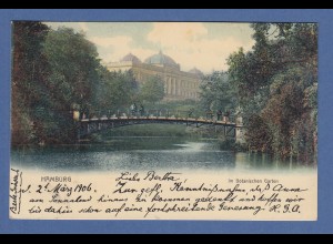 AK Hamburg Fußgängerbrücke im Botanischen Garten, gelaufen 1906