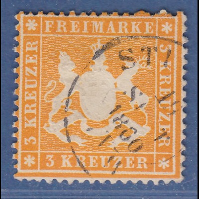 Württemberg 1860 3 Kreuzer orange Mi.-Nr. 17xa gestempelt