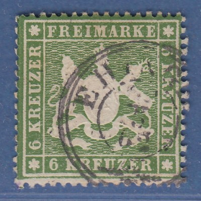 Württemberg 1860 6 Kreuzer grünoliv Mi.-Nr. 18xa gestempelt