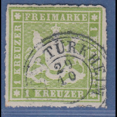 Württemberg 1865 1 Kreuzer gelblichgrün Mi.-Nr. 30a gestempelt