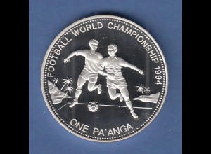 Tonga 1992, Silbermünze 1 Pa'anga PP, Fussball WM 1994 in den USA, 2 Spieler
