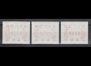 Norwegen 1980 FRAMA-ATM Posthörner Ziffern schmal braunrot Satz 200-250-350 ** 