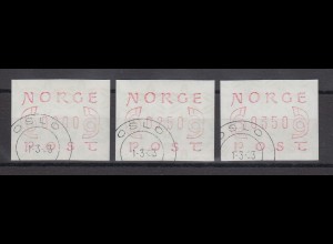 Norwegen 1980 FRAMA-ATM Posthörner Ziffern schmal braunrot Satz 200-250-350 O