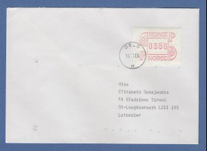 Norwegen 1986 FRAMA-ATM Mi.-Nr. 3.2b Wert 0350 auf FDC OSLO 16.10.86 -> GB