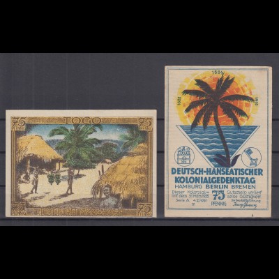 Notgeld Deutsch-Hanseatischer Kolonialgedenktag 75Pfg Motiv Togo Dorf 