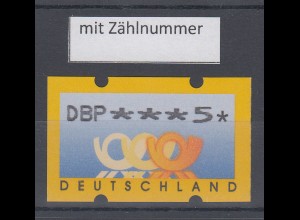 Deutschland ATM 3 Posthörner, DM-Währung, mit DBP, Mi.-Nr. 3.1 ** mit Zählnummer