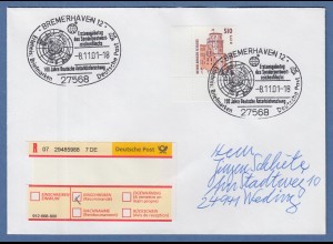 Bund 2001 SWK 510Pfg Mi.-Nr. 2225 Eckrandstück auf R-Brief, Sonder-O Bremerhaven