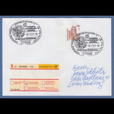 Bund 2001 SWK 510Pfg Mi.-Nr. 2225 Eckrandstück auf R-Brief, Sonder-O Bremerhaven