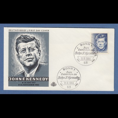 US-Präsident John F. Kennedy Bund Gedenkmarke Mi.-Nr. 453 auf FDC 21.11.1964