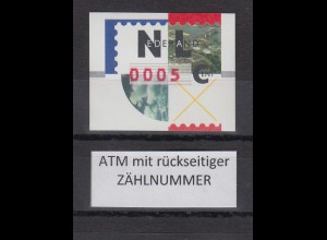 Niederlande ATM Mi.-Nr. 2.2 Typ NAGLER Kleinwert 0005 ** mit Zählnummer 