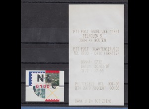 Niederlande ATM Mi.-Nr. 2.2 Typ NAGLER Portowert 0100 ** mit Ersttags-Quittung