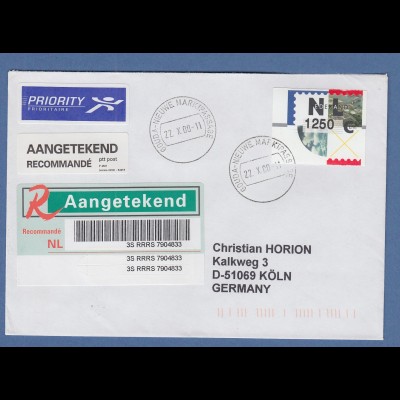 Niederlande ATM Mi.-Nr. 2.3 Typ HYTECH Wert 1250 auf R-Brief nach D, O GOUDA