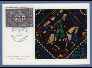 Frankreich 1965 Kirchenfenster Kathedrale von Sens, Mi-Nr. 1513 Maximumkarte