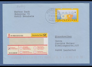 Deutschland ATM Mi.-Nr. 3.2 hoher Wert 410 auf R-FDC, Tages-O BENSHEIM 22.10.99