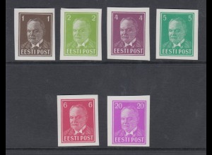 Estland 1936 Staatspräsident Päts 6 ungezähnte Probedrucke, alle ** 