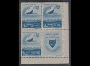 Rumänien 1945 Flugpostmarke Mi-Nr. 884 ZF mit Zierfeld im Eckrand-Viererblock **