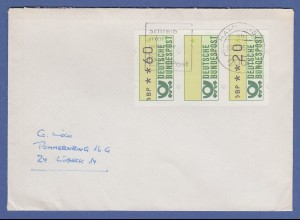 Deutschland ATM Mi.-Nr. 1 Dreierstreifen 60 - leer - 20 auf Brief, O HAMBURG 