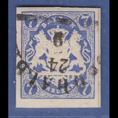 Bayern Wappen 7 Kreuzer blau Mi.-Nr. 21 mit Halbkreisstempel 