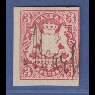 Bayern Wappen 3 Kreuzer rot Mi.-Nr. 15 handschriftlich entwertet