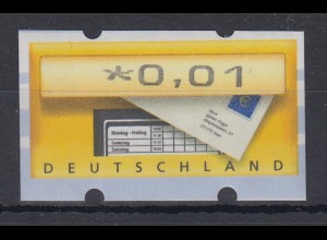 Deutschland ATM Briefkasten Mi.-Nr. 5 Fehldruck ohne €-Zeichen ** 