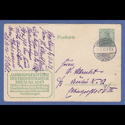 Germania-Ganzsache 1913 Jahrhundertfeier Breslau grün Mi.-Nr. P94 I / 02 gest.