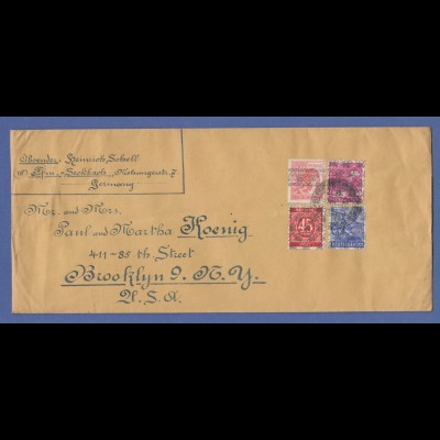 Bizone Langformat-Brief 1948 gel. ab Frankfurt nach Brooklyn New York USA 