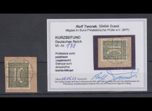 Dt. Reich Inflation, Mi.-Nr. 178 echt gestempelt auf Briefstück, gepr.Tworek BPP